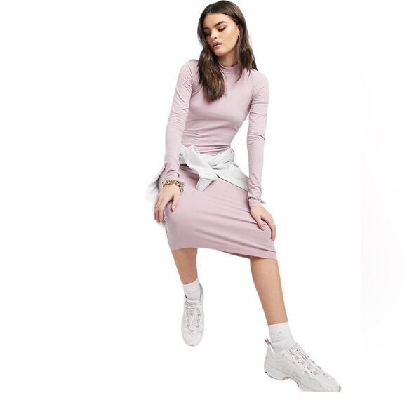 NWT WEEKDAY BEGONIA PINK MIDI DRESS WITH CUT OUT BACK WOMENS SIZE MEDIUM - Picture 4 of 7